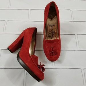 Sam Edelman 6 Red Suede Pumps Tassels Block Heel